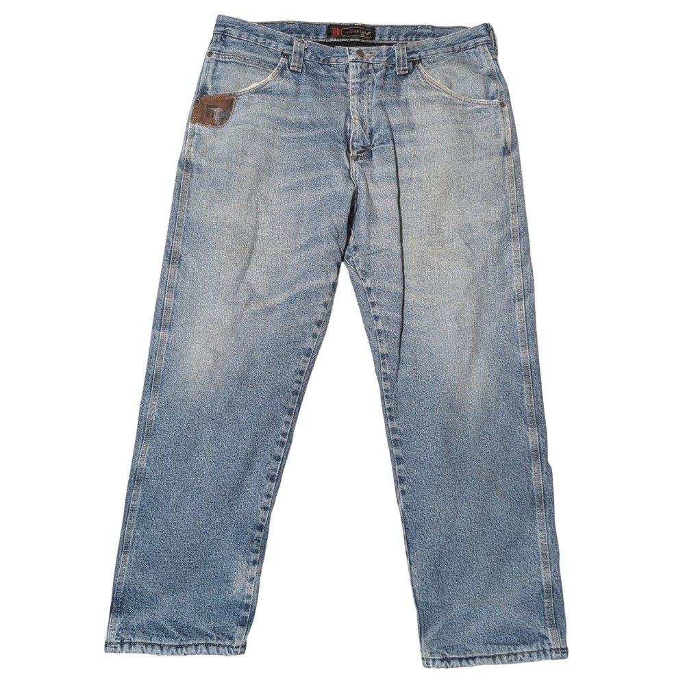 Wrangler Riggs Workwear Mens 38x30 Blue Lined Jeans DuraShield Relaxed Flannel